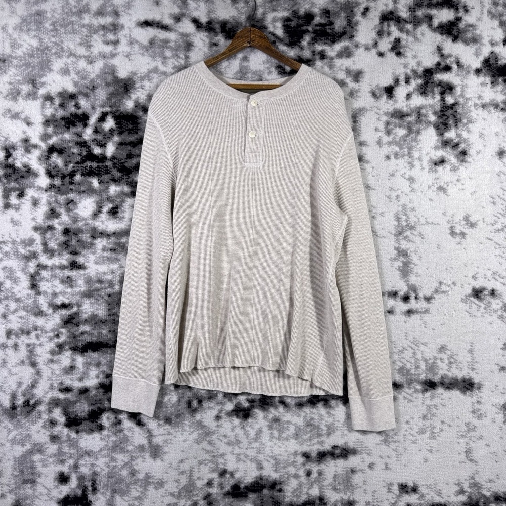 Wallace & Barnes Waffle‎ Henley Neck Shirt Mens Size Large Tan Cotton Preppy